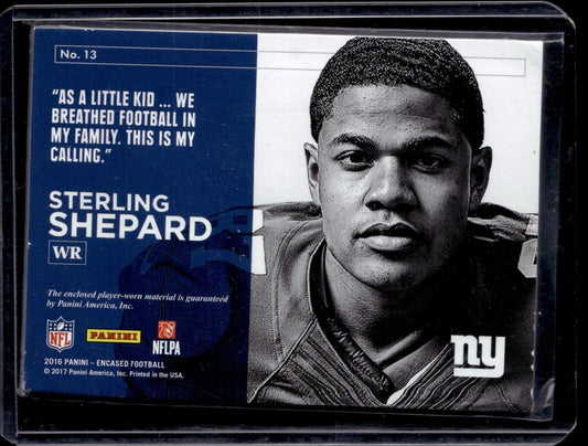 2016 Panini Encased Rookie Quad Memorabilia Sapphire #13 Sterling Shepard /25