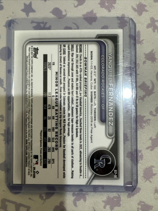 2024 Bowman Chrome Prospects Aqua Lunar Refractor BCP-90 Yanquiel Fernandez /125