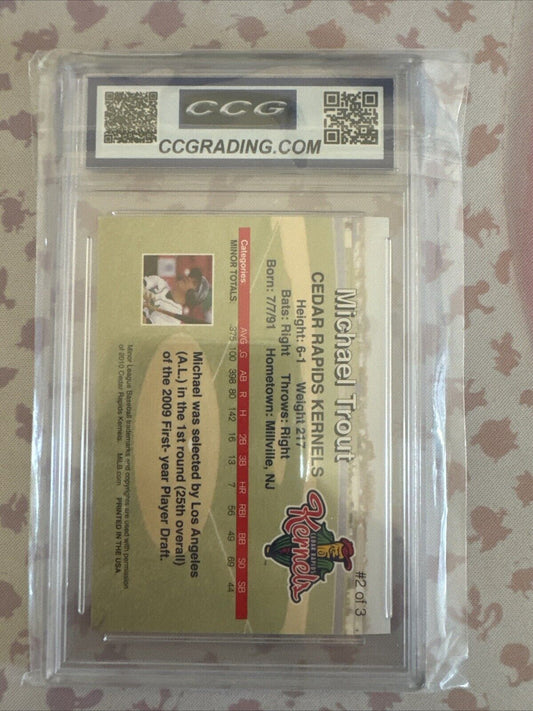 2010 Rookie Mike Trout Cedar Rapid Kernels Red CCG Mint + 9.5