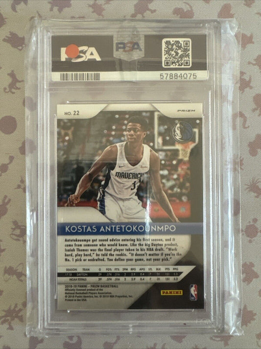 2018 Panini Prizim Kostas Antetokounmpo 22 Silver Prizim PSA 9 MT Rookie