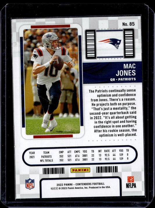 2022 Panini Contenders - Season Ticket #85 Mac Jones (Championship) /99