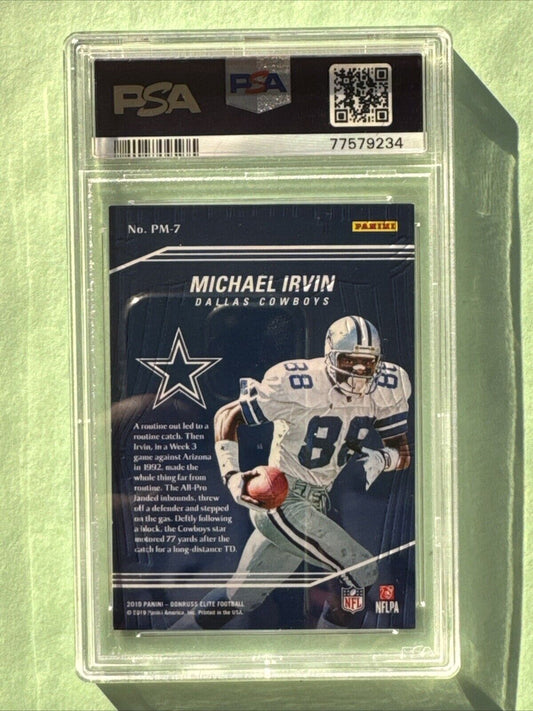 2019 Donruss Elite PM-7 Michael Irvin Dallas Cowboys Playmakers Gold /10 PSA 7