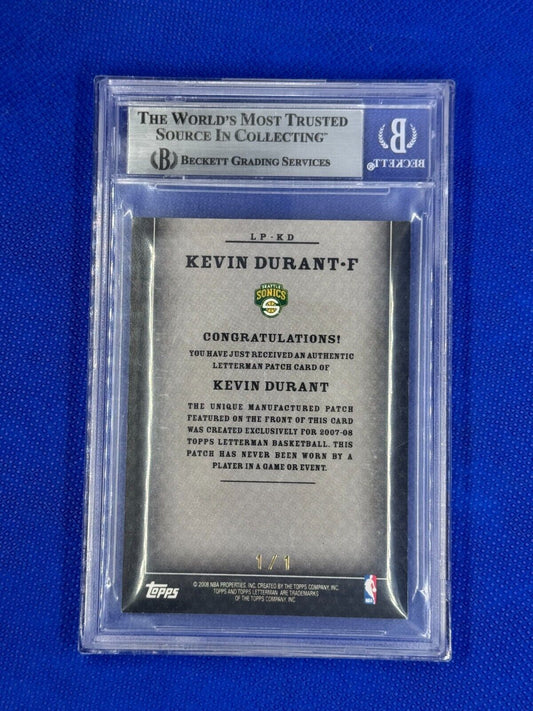 2007-08 Topps Letterman Patches Superfractor "D" Kevin Durant #LP-KD 1/1 BGS 9
