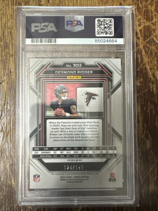 Desmond Ridder RC 2022 Prizm Red Wave Auto /149 PSA 9 Falcons #302