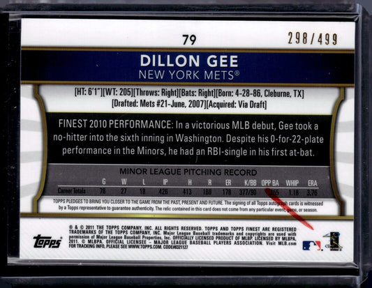 2011 Topps Finest - Refractor Rookie Autographed Dual Relics #79 Dillon Gee /499