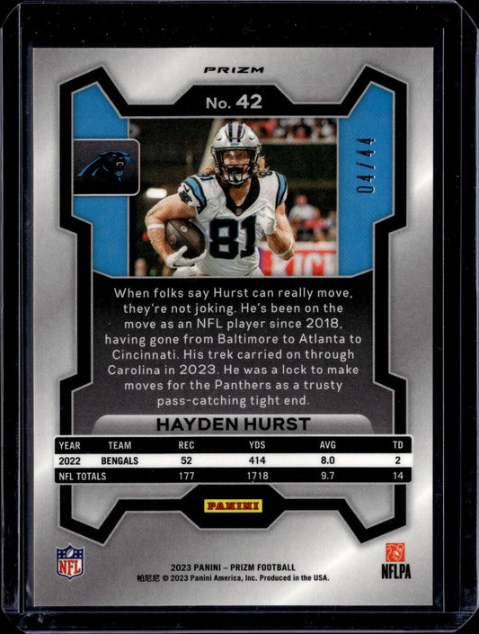 2023 Panini Prizm Asia Hayden Hurst Red & Yellow Parallel /44 Panthers card #42
