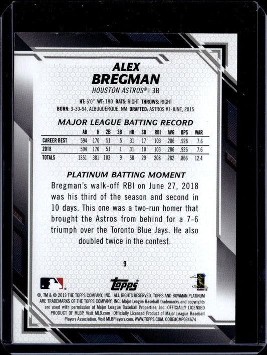 2019 Bowman Platinum - Swinging #9 Alex Bregman (Gold) /50