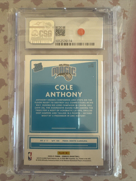 2020-21 Panini Donruss - Rated Rookies #208 Cole Anthony (RC) CSG 9.5 Gem Mint