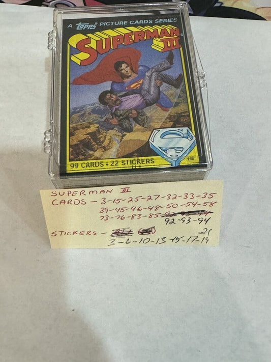 1983 Topps DC Comics Superman III 3 Movie Lot of 67 Trading Cards & 16 Stickers