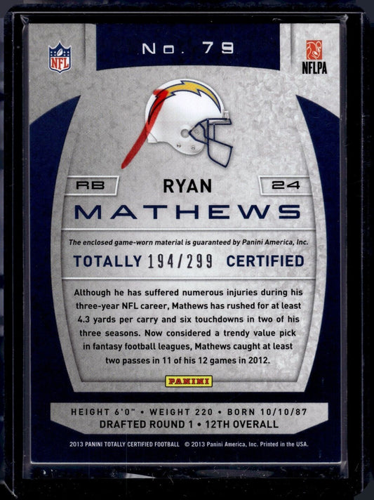 2013 Panini Totally Certified Ryan Mathews #79 Red /299