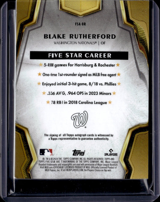 2024 Topps Five Star - Autographs #FSA-BR Blake Rutherford (AU, RC)