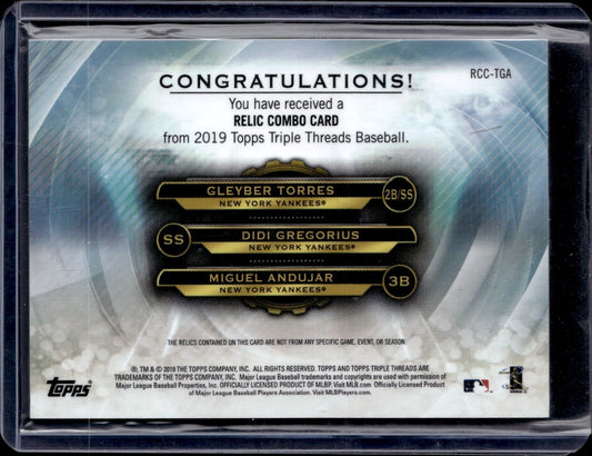 2019 Topps Triple Threads - Relic Combos #RCC-TGA Torres, Gregorius, Andujar /36