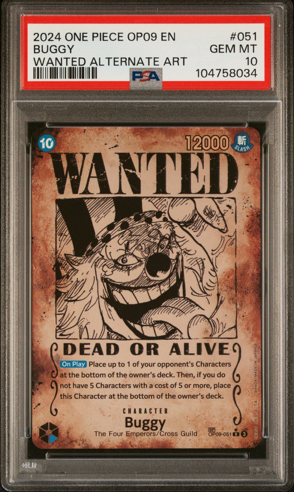 ONE PIECE OP09 - EMPERORS IN THE NEW WORLD 051 BUGGY WANTED ALT ART PSA 10