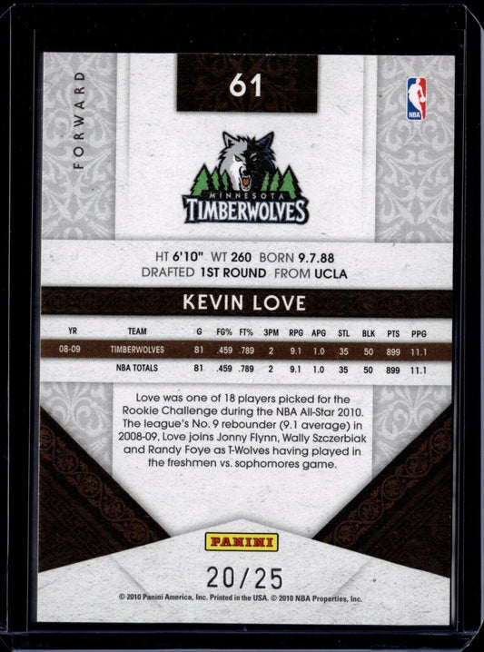 2009-10 Timeless Treasures Silver /25 Kevin Love #61