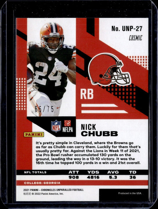 2021 Panini Chronicles - Unparalleled #UNP-27 Nick Chubb Cosmic /75