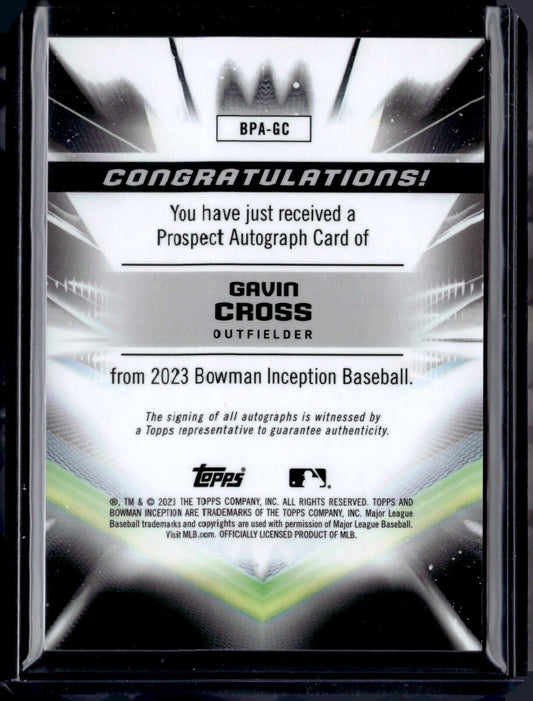 2023 Bowman Inception - Auto Gold Foil #BPA-GC Gavin Cross /50 (AU, RC)