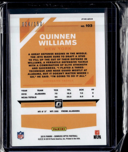 2019 Panini Donruss Optic - Rookies #103 Quinnen Williams (RC) (blue) /150