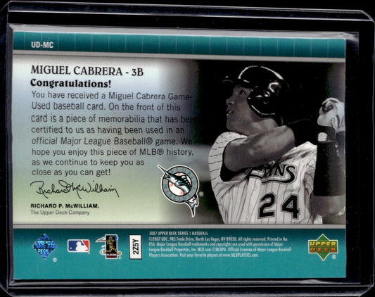 2007 Upper Deck - UD Game Materials #UD-MC Miguel Cabrera (MEM)