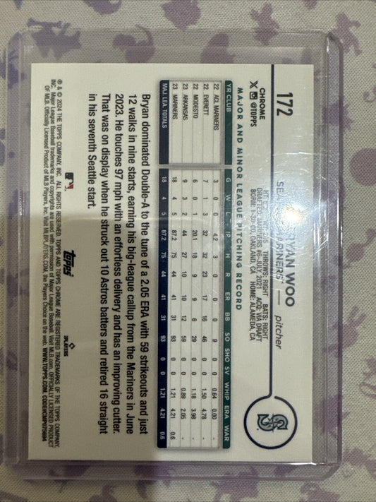 2024 Topps Chrome - Aqua Refractor #172 Bryan Woo /199 (RC)