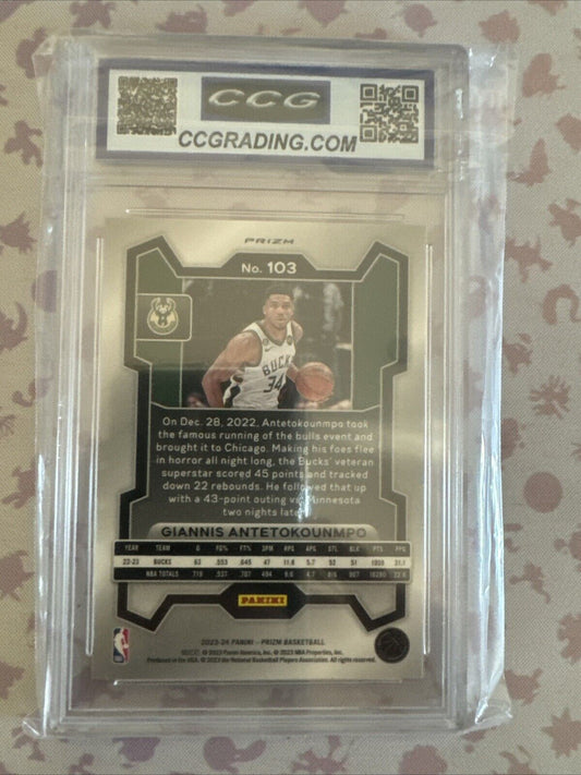 2023-24 Panini Prizm - Orange Ice Prizm #103 Giannis Antetokounmpo CCG Mint 9