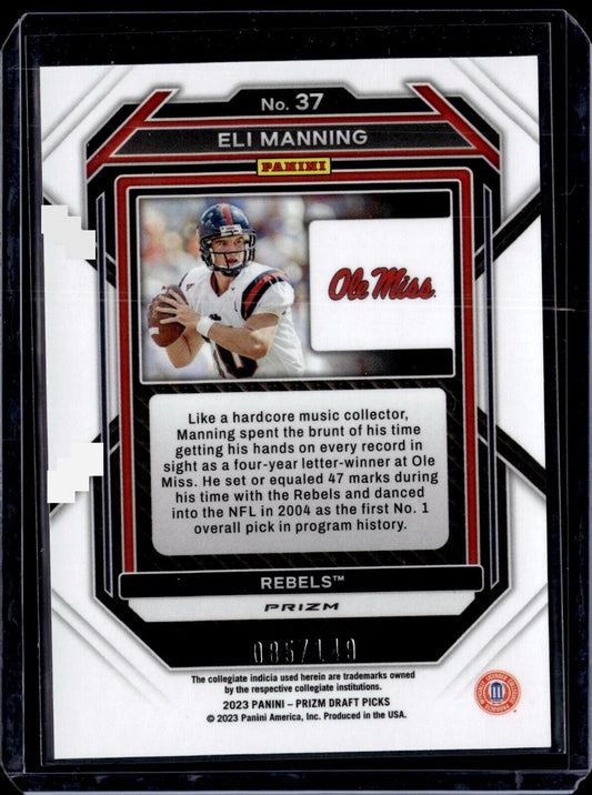 2023 Prizm Draft Picks Eli Manning Purple Cracked Ice /149 Giants/Mississippi