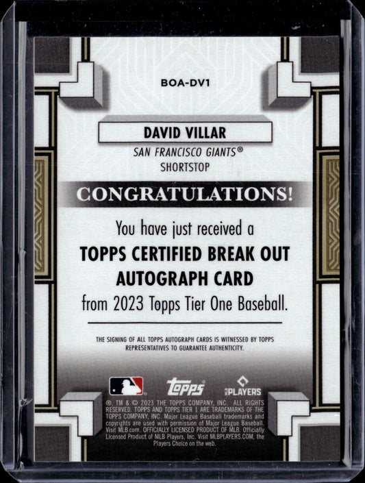 2023 Topps Tier One - Break Out Autographs #BOA-DV1 David Villar /299 (AU, RC)