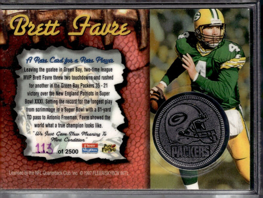 1997 FLEER SKYBOX SUPER BOWL COIN CARD XXXI BRETT FAVRE #/2500 RARE GB PACKERS