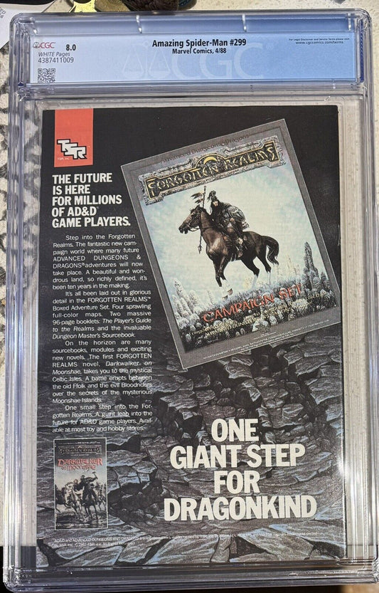 Amazing Spider-Man # 299 cgc 8.0 White Pages; 2nd Cameo App Of Venom !