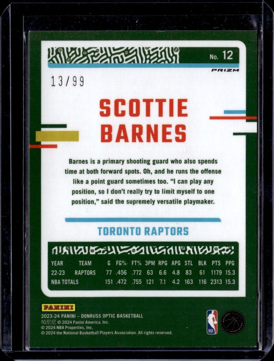 2023-24 Panini Donruss Optic - Blue Disco Prizm #12 Scottie Barnes /99