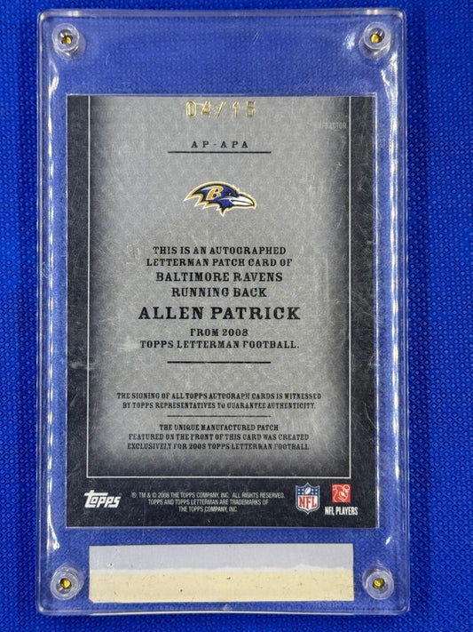 Allen Patrick - 2008 Topps Letterman Football - Auto Jersey Patch - Numbered /15