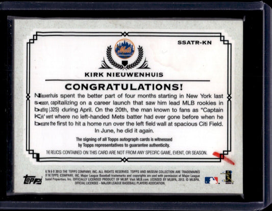 2013 Topps Museum Auto Triple Relics #SSATR-KN Kirk Nieuwenhuis /299 (AU, MEM)