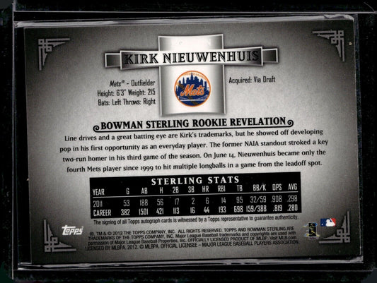 2012 Bowman Sterling Auto Rookie Refractor /199 Kirk Nieuwenhuis Auto RC