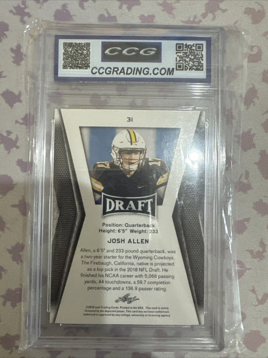 2018 Leaf Draft Josh Allen Rookie #31 CCG 10 GEM MINT Bills, Wyoming Cowboys