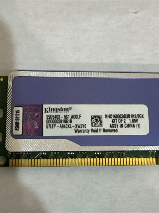 Kingston PC3-12800 4 GB DIMM 1600 MHz DDR3 (KHX1600C9D3B1K2/8GX) This Is Single