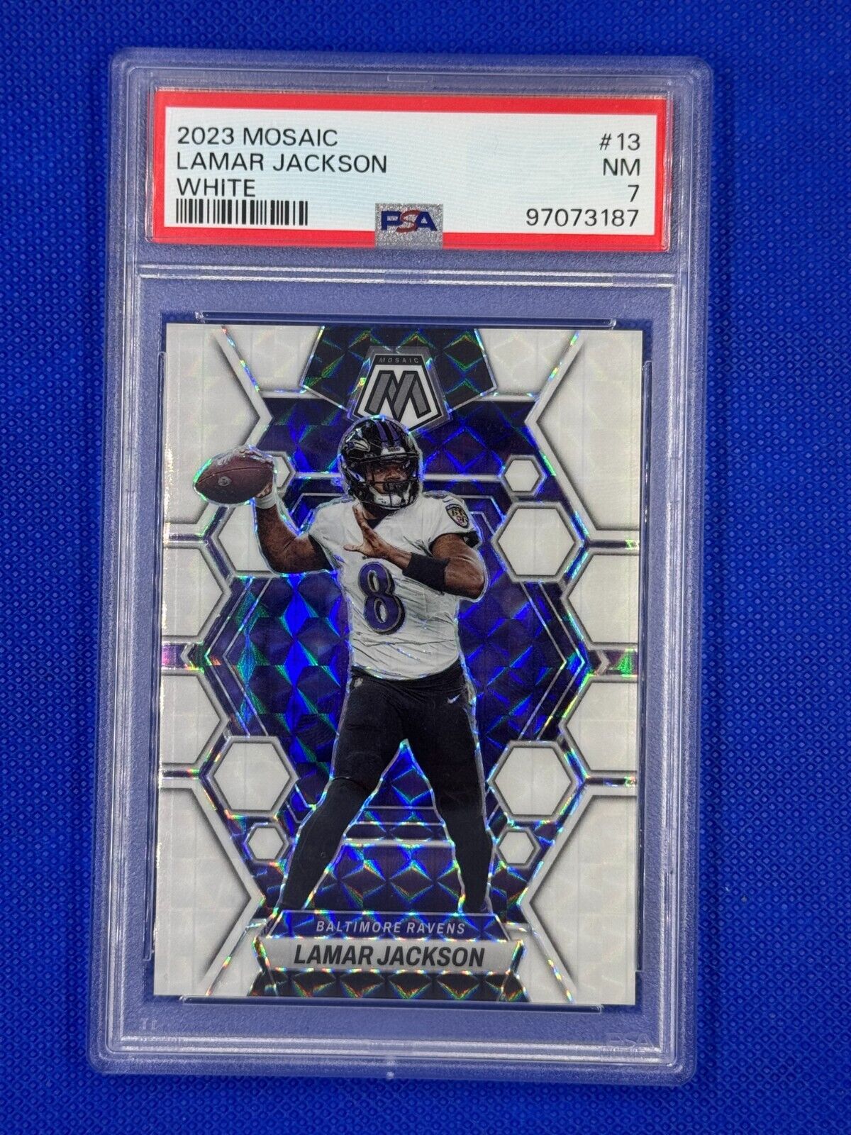2023 Panini Mosaic - #13 Lamar Jackson (White) PSA 7 NM