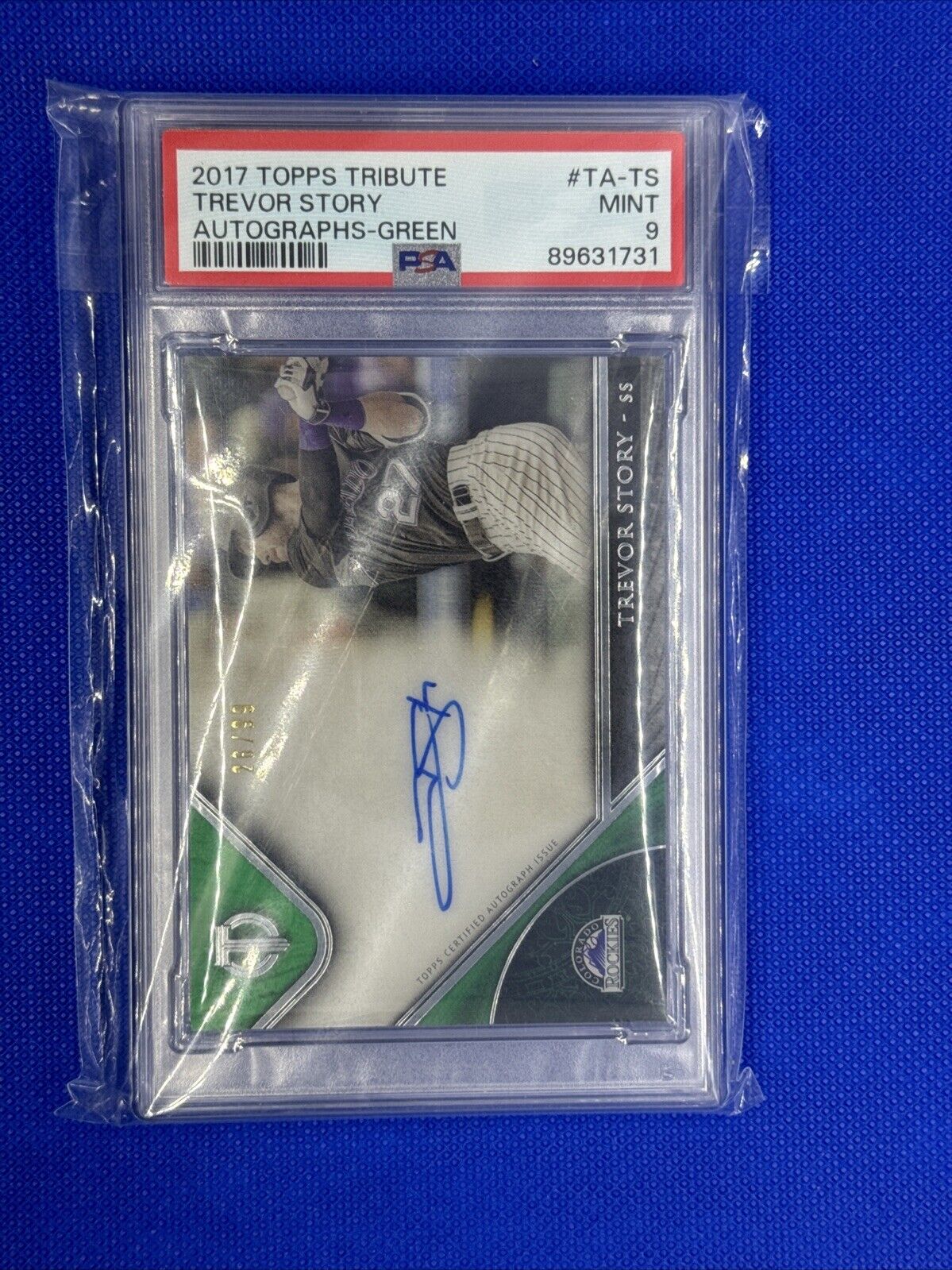 2017 TOPPS TRIBUTE AUTO GREEN #TA-TS TREVOR STORY /99 PSA Mint 9