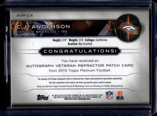 2015 Topps Platinum Auto Patches Refractor #AVP-CA C.J. Anderson /280 (AU, MEM)