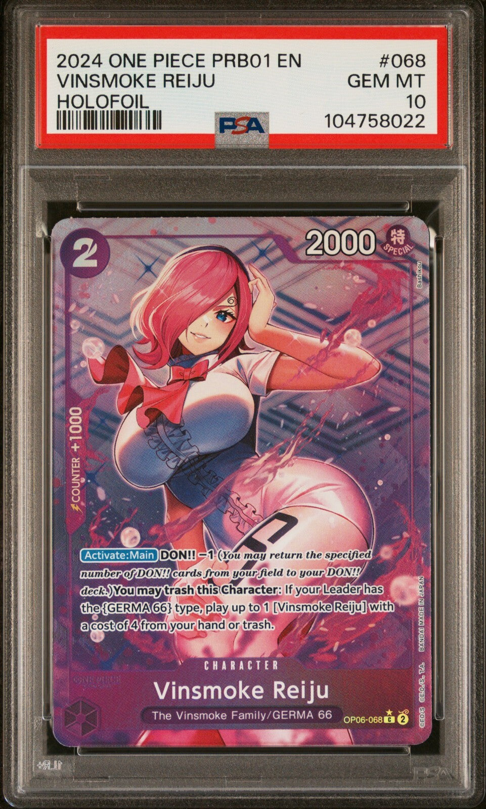 ONE PIECE PRB01 - 068 VINSMOKE REIJU HOLOFOIL PSA 10