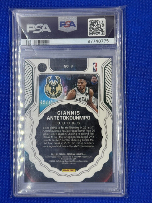 2021-22 Panini Obsidian Supernova #8 Giannis Antetokounmpo (Purple) /75 PSA 9 MT