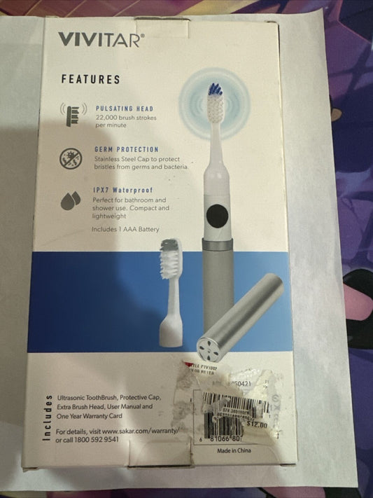 VIVITAR Ultrasonic Tooth Brush IPX7 Waterproof W/ 2 Brush Heads