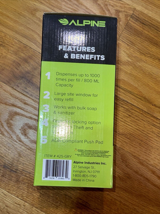 Alpine Industries Gray Wall Mountable Hand Soap Dispenser 800 ml Capacity