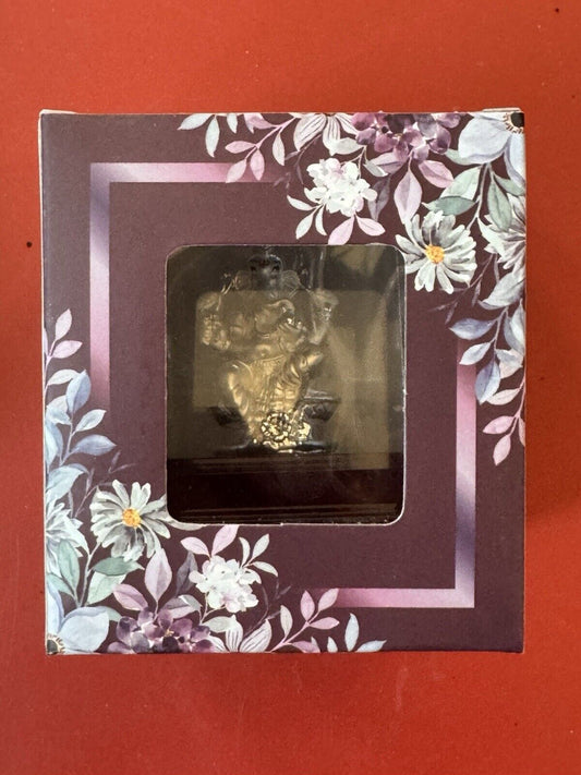 Silver Plated 2” Ganesha Statuette With Embroidered Clutch Bag Import From India