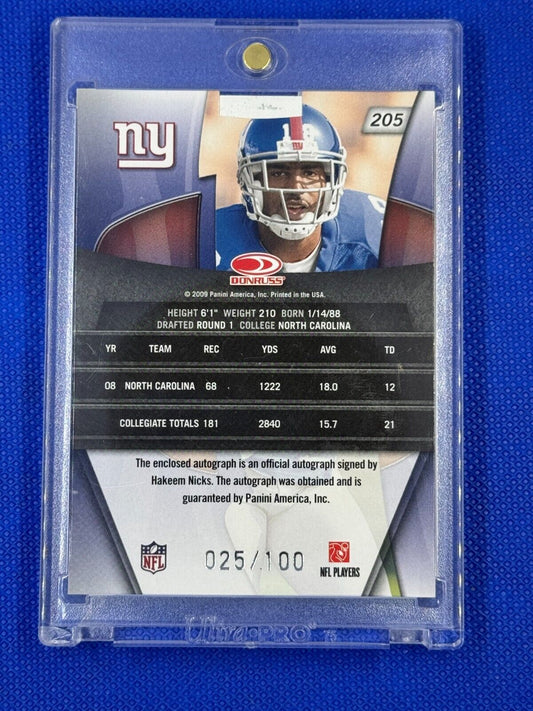 2009 Donruss Gridiron Gear Gems /100 Hakeem Nicks #205 Rookie Auto RC