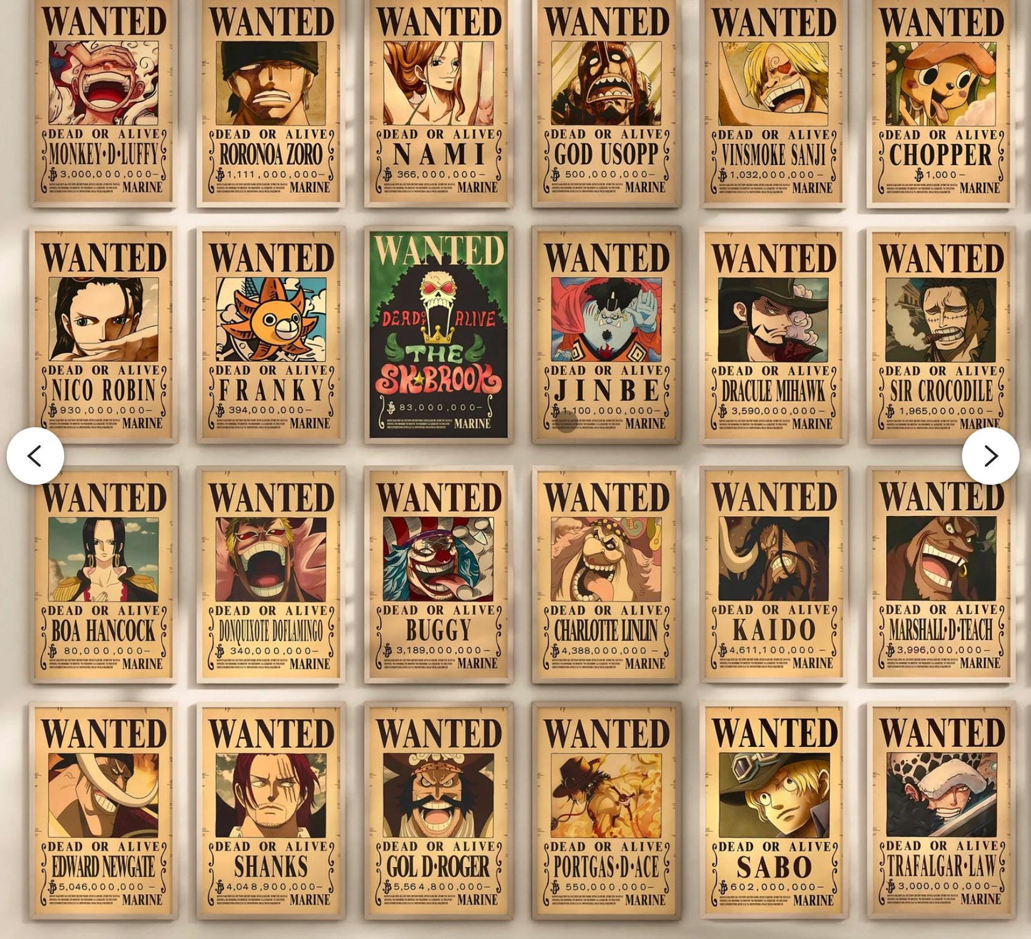 One Piece Wanted Poster (Luffy, Zoro, Straw Hats, Emperors, Warlords, Etc.) Textured Art Print Hueforge - Frame Sold Separately.