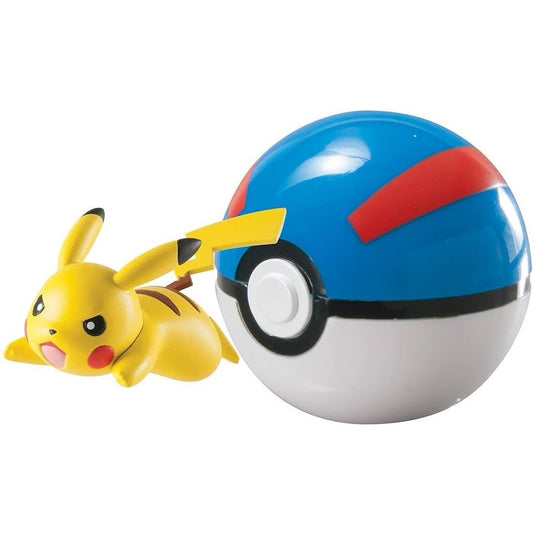 Pokémon Pikachu + Great Ball Clip 'N' Carry Poké Ball Action Figure Tomy NEW