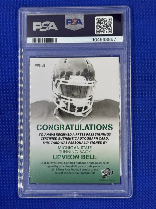 Le'Veon Bell Blue autograph 2013 Press Pass Rookie #PPSLB /50 PSA 8