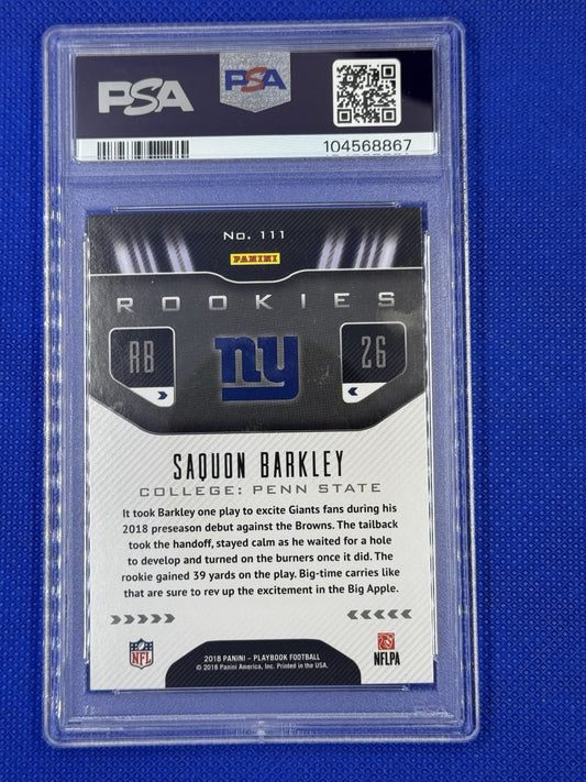 2018 Panini Playbook #111 (Green) Saquon Barkley Rookie /25 PSA 8 NM-MT Eagles