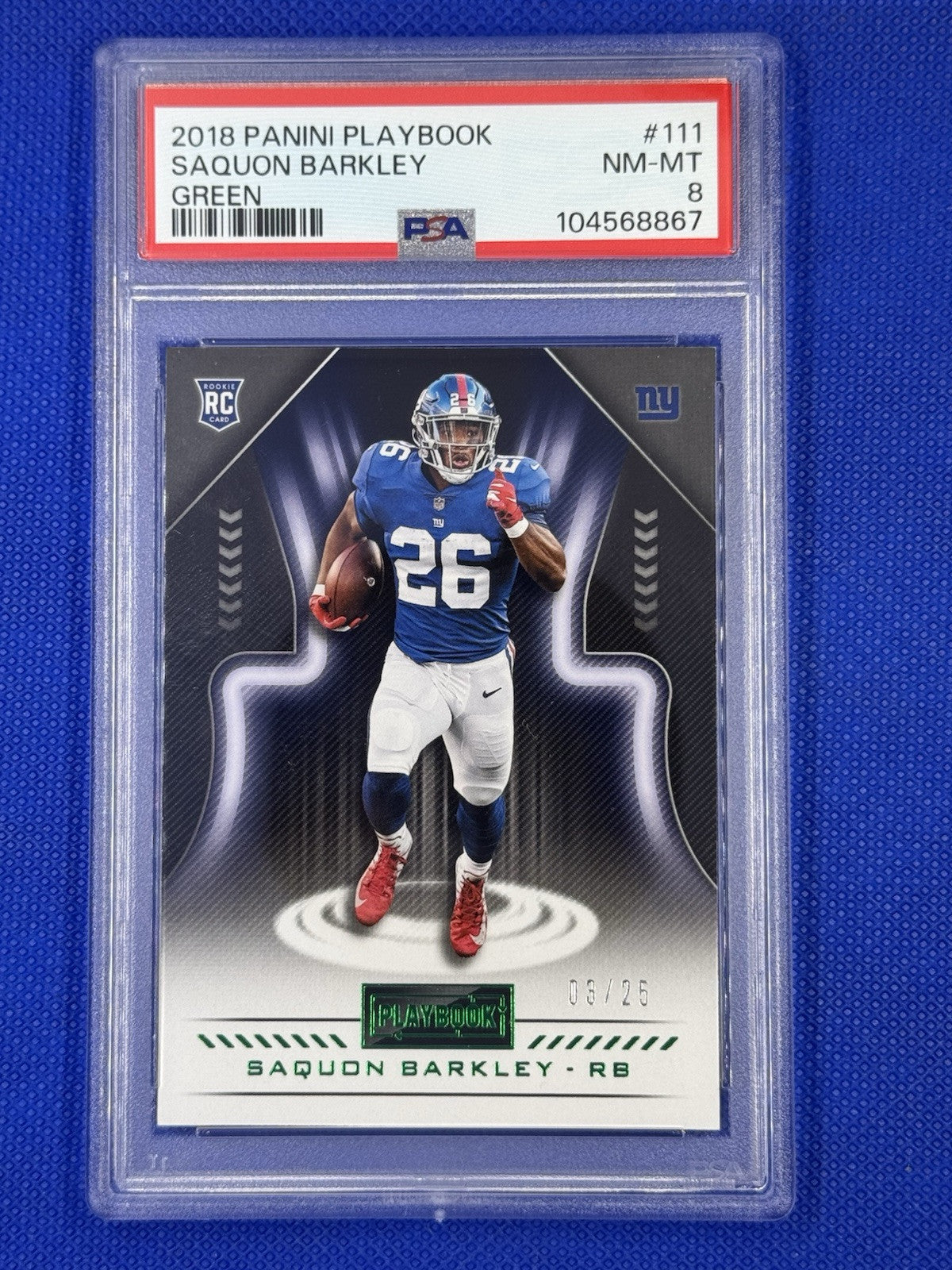 2018 Panini Playbook #111 (Green) Saquon Barkley Rookie /25 PSA 8 NM-MT Eagles
