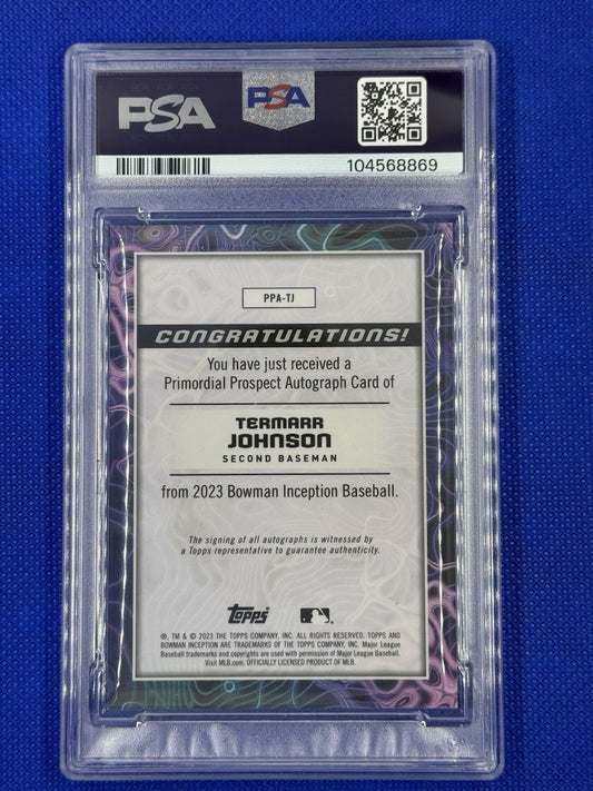 2023 Bowman Inception Termarr Johnson Primordial Prospect Auto /99 Pirates PSA 8