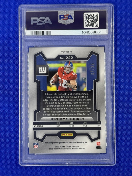 2023 Panini Prizm Jeremy Shockey #222 Red Shimmer Auto /35 PSA 8 Giants